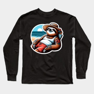 Sloth Relaxing By The Beach Long Sleeve T-Shirt